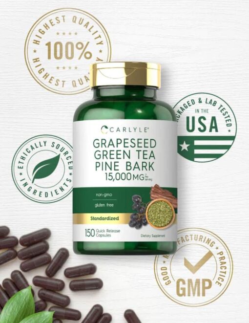 vien uong ho tro chong oxy hoa carlyle grapeseed green tea pine bark 15000mg 150 capsules kb