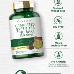 Viên uống hỗ trợ chống oxy hóa Carlyle Grapeseed Green Tea Pine Bark 15000mg 150 Capsules 9 vien uong ho tro chong oxy hoa carlyle grapeseed green tea pine bark 15000mg 150 capsules kd