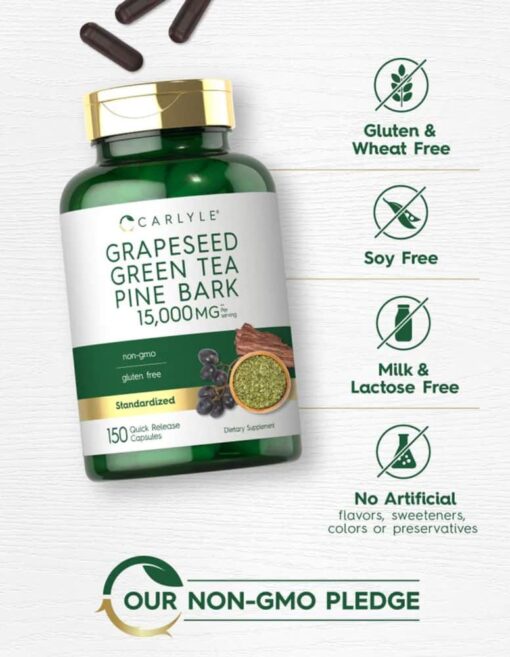 vien uong ho tro chong oxy hoa carlyle grapeseed green tea pine bark 15000mg 150 capsules kd