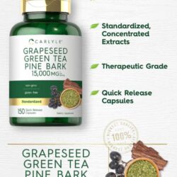 Viên uống hỗ trợ chống oxy hóa Carlyle Grapeseed Green Tea Pine Bark 15000mg 150 Capsules 10 vien uong ho tro chong oxy hoa carlyle grapeseed green tea pine bark 15000mg 150 capsules ke