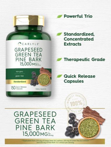 vien uong ho tro chong oxy hoa carlyle grapeseed green tea pine bark 15000mg 150 capsules ke
