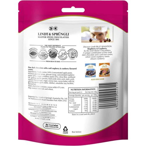 socola nhan trai cay lindt fruit sensation dark chocolate raspberry cranberry 150g ka