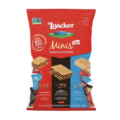 Bánh xốp nhân kem Loacker Minis (Hazelnut, Vanilla, Chocolate) 80 Pieces