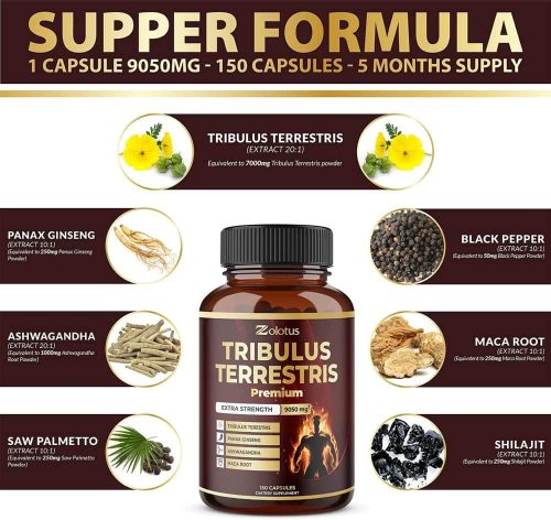 Viên uống hỗ trợ năng lượng Zolotus Tribulus Terrestris Premium Extra Strength 9050mg 150 Capsules 9 vien uong ho tro nang luong zolotus tribulus terrestris premium extra strength 9050mg 150 capsules 210524 kb