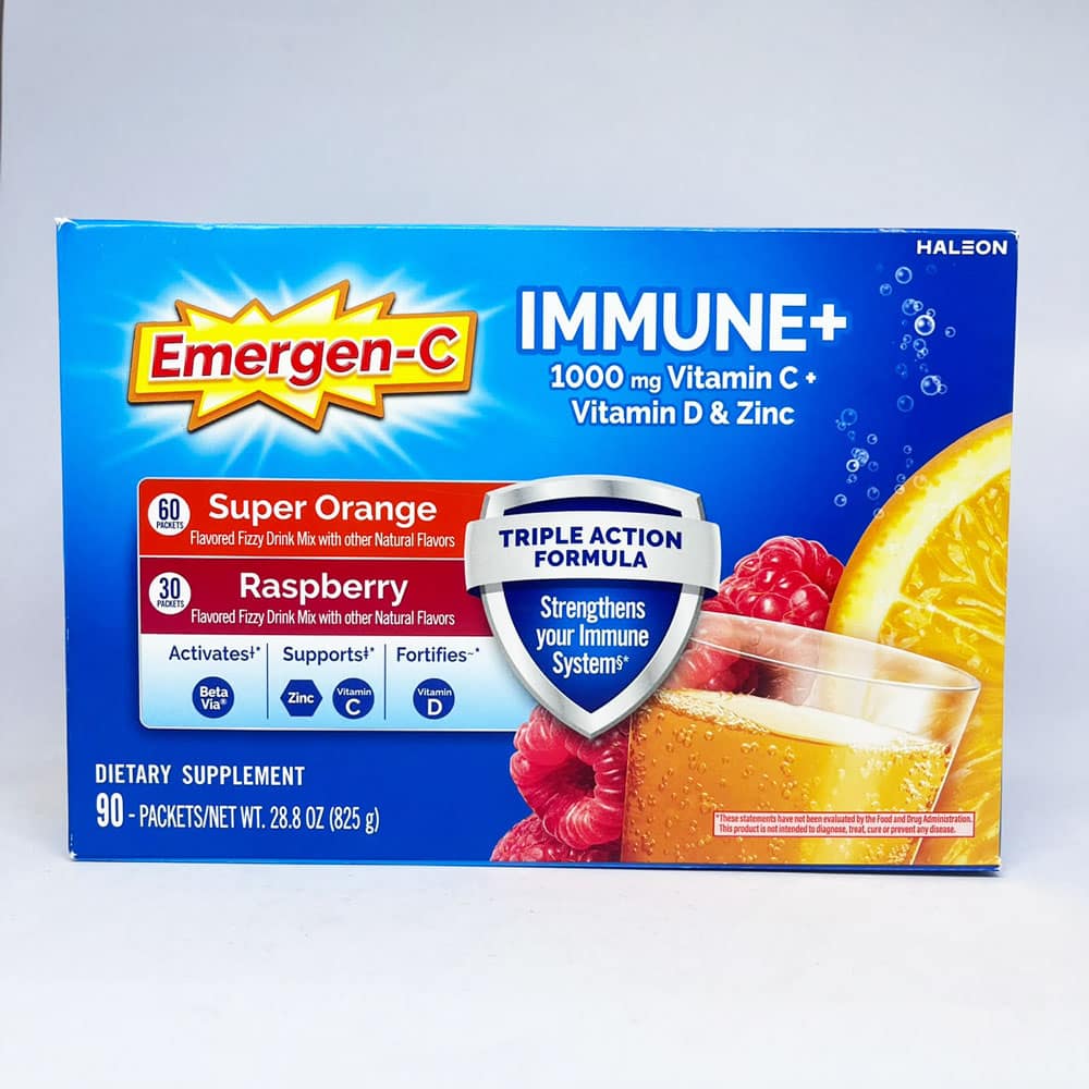 Bột sủi C tăng đề kháng Emergen-C Immune Plus Vitamin D Zinc 90 gói (2 vị: Orange, Raspberry) - Ảnh 2