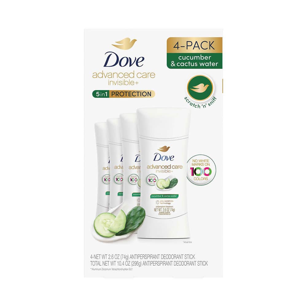 Lăn khử mùi Dove dưa leo Dove Advanced Care Invisible Cucumber & Cactus Water 74g x4