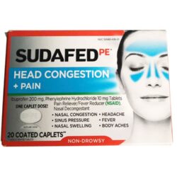 Viên uống thông mũi Sudafed PE Head Congestion + Pain Non-Drowsy 20 Coated Caplets 4 vien uong thong mui sudafed pe head congestion pain non drowsy 20 coated caplets 100225 ka
