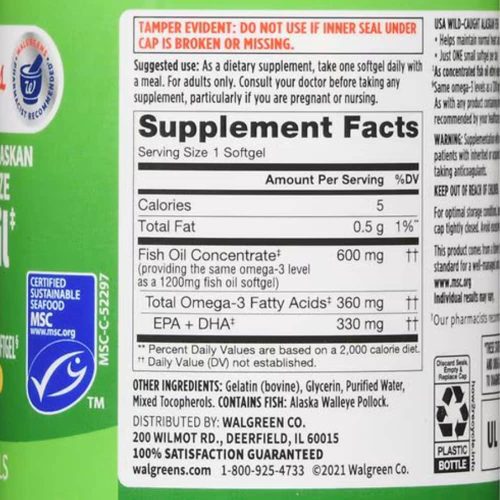 Dầu cá Walgreens Wild Caught Alaskan Fish Oil 1200mg 200 Softgels 12 dau ca walgreens wild caught alaskan fish oil 1200mg 200 softgels 010325 kb