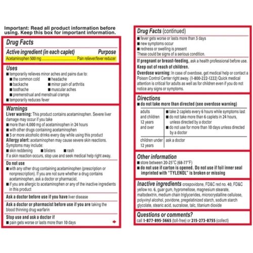 vien uong tylenol acetaminophen extra strength 500mg 100 caplets easy to swallow 290325 kc