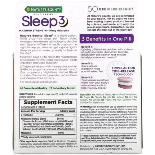 Viên uống hỗ trợ giấc ngủ Nature’s Bounty Sleep3 Melatonin 10mg 60 Tablets 13 vien uong ho tro giac ngu natures bounty sleep3 melatonin 10mg 60 tablets 270425 kc