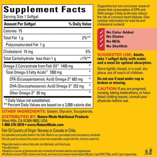 Dầu cá Nature Made Fish Oil 1400mg 1000mg Omega-3 65 viên (Burp-Less) 17 dau ca nature made fish oil 1400mg 1000mg omega 3 65 vien burp less 120525 kc
