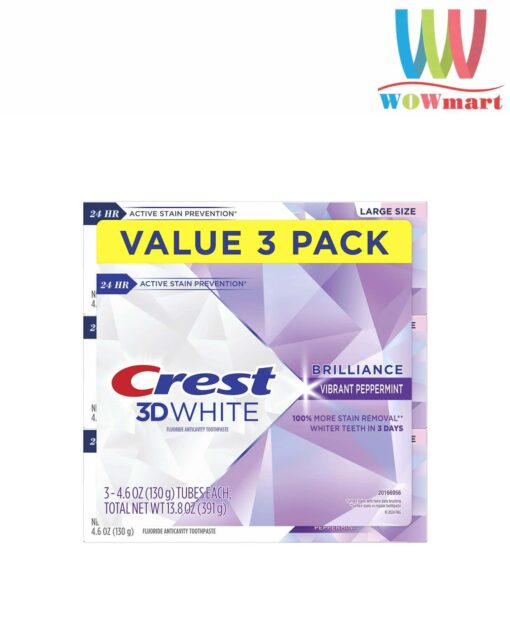 Kem đánh răng Crest 3D White Brilliance Toothpaste 130g (Lốc 3 tuýp)