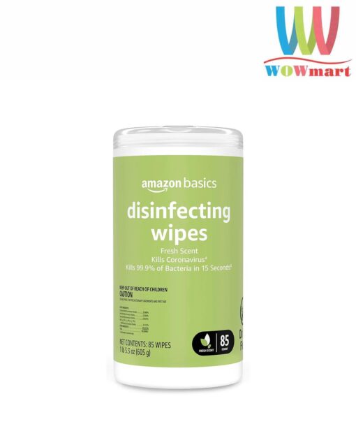 Khăn giấy ướt diệt khuẩn Amazon Basics Disinfecting Wipes Fresh Scent Hộp 85 tờ