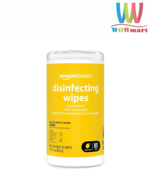 Khăn giấy ướt diệt khuẩn Amazon Basics Disinfecting Wipes Lemon Scent Hộp 85 tờ