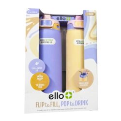 Set 2 bình giữ nhiệt Ello Flip To Fill, Pop To Drink 20oz 651ml (Purple+ Yellow)