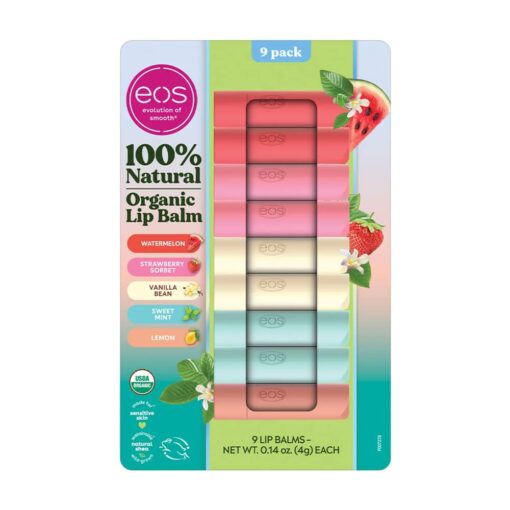 Son dưỡng môi Eos Natural Organic Lip Balm 9 thỏi (Watermelon, Strawberry Sorbet, Vanilla Bean, Sweet Mint, Lemon)
