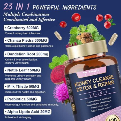 Viên uống hỗ trợ thải độc thận Totaria Health Kidney Cleanse Detox & Repair 23-in-1 120 Capsules 15 vien uong ho tro thai doc than totaria health kidney cleanse detox repair 23 in 1 120 capsules 230825 kb
