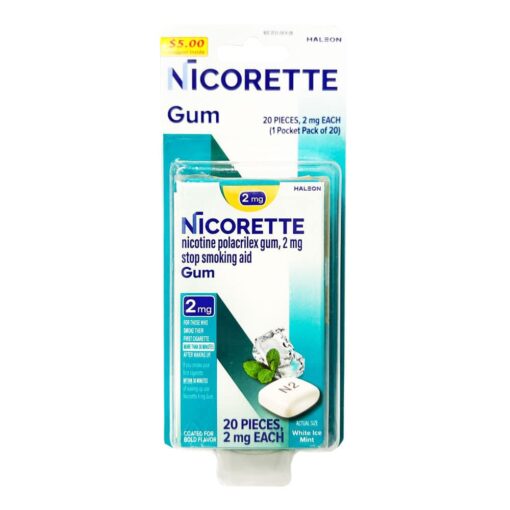 Kẹo cai thuốc Nicorette Gum White Ice Mint 2mg 20 viên