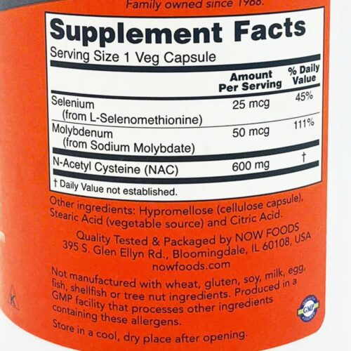 Viên uống bổ sung N-Acetyl Cysteine Now NAC 600mg 250 Capsules 13 vien uong bo sung n acetyl cysteine now nac 600mg 250 capsules 291025 ke