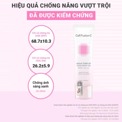 Kem chống nắng Cell Fusion C Aqua Tone Up Sunscreen 100 SPF50 50ml 8 kem chong nang cell fusion c aqua tone up sunscreen 100 spf50 50ml 281025 kc