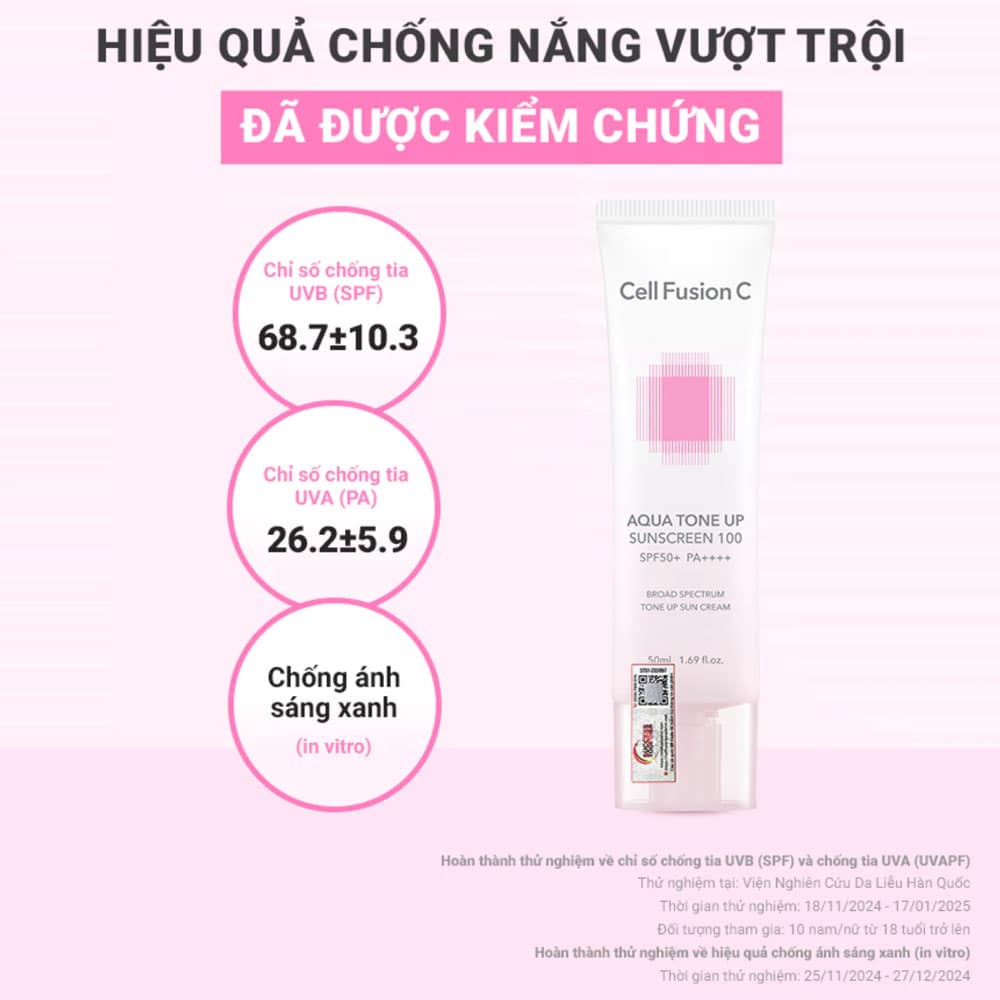 Kem chống nắng Cell Fusion C Aqua Tone Up Sunscreen 100 SPF50 50ml 2 Kem chống nắng Cell Fusion C Aqua Tone Up Sunscreen 100 SPF50 50ml - Ảnh 2