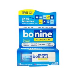 Viên nhai chống say tàu xe Bonine Meclizine HCl Raspberry 12 Chewable Tablets