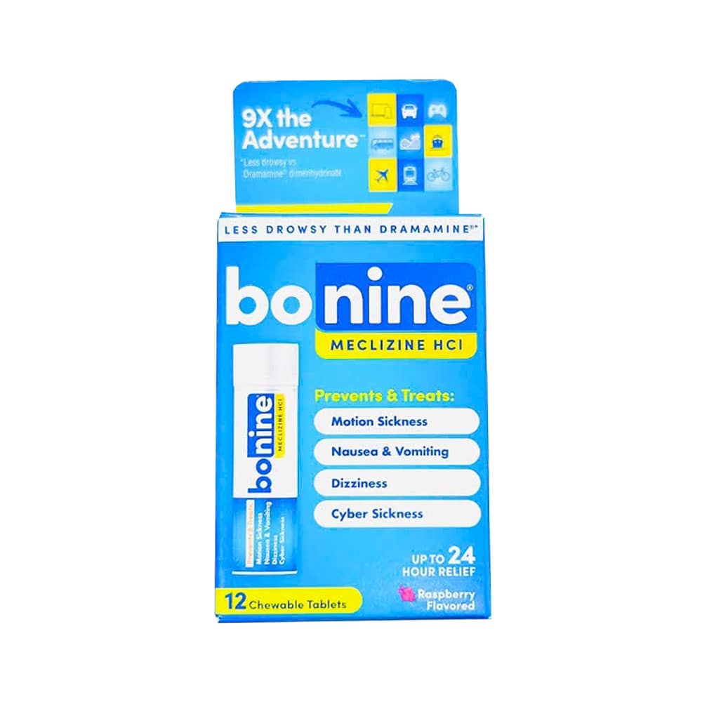 Viên nhai chống say tàu xe Bonine Meclizine HCl Raspberry 12 Chewable Tablets 1 Viên nhai chống say tàu xe Bonine Meclizine HCl Raspberry 12 Chewable Tablets