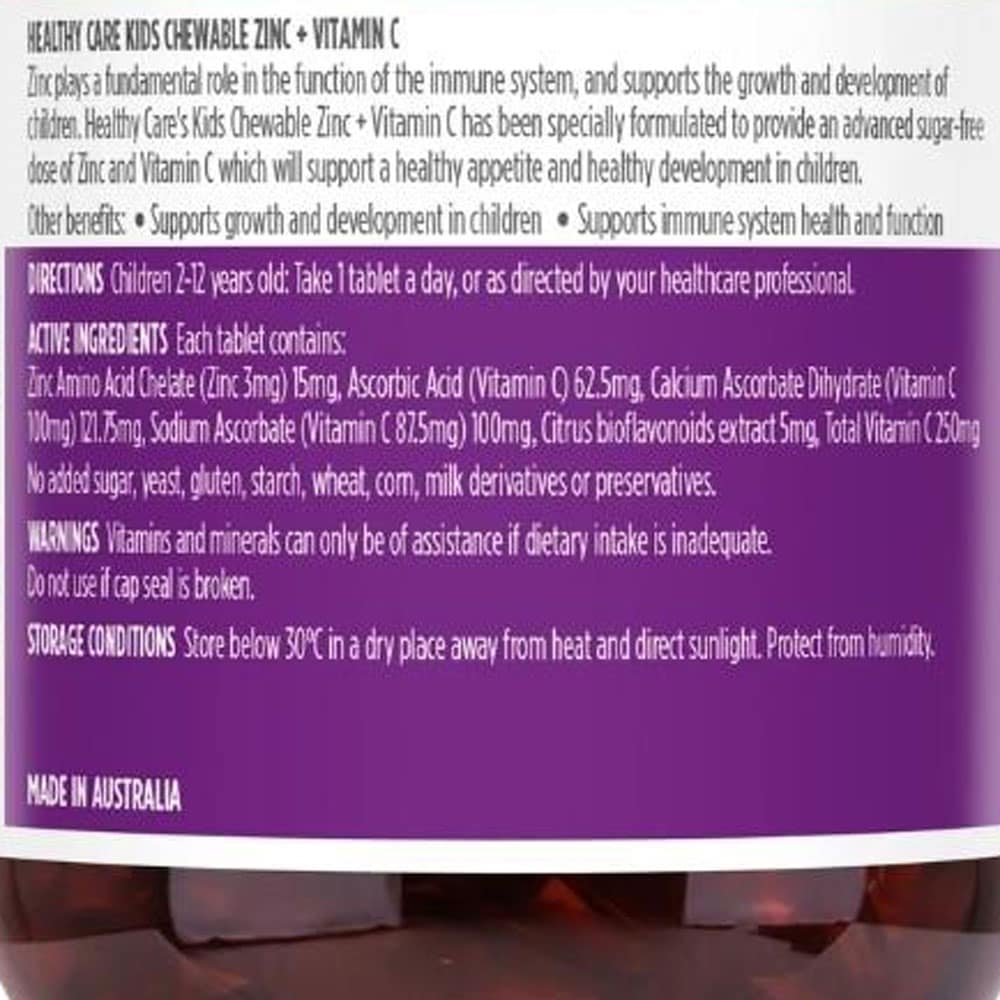 Viên nhai bổ sung kẽm Vitamin C cho trẻ Healthy Care Kids Zinc Vitamin C Chewable 60 viên 3 Viên nhai bổ sung kẽm Vitamin C cho trẻ Healthy Care Kids Zinc Vitamin C Chewable 60 viên - Ảnh 3