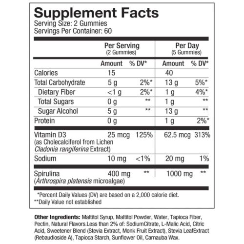 Kẹo dẻo tảo xoắn Nutrex Hawaii Pure Hawaiian Spirulina Plus Vitamin D3 200mg 120 Gummies vị Tropical 9 keo deo tao xoan nutrex hawaii pure hawaiian spirulina plus vitamin d3 200mg 120 gummies vi tropical 030426 kc