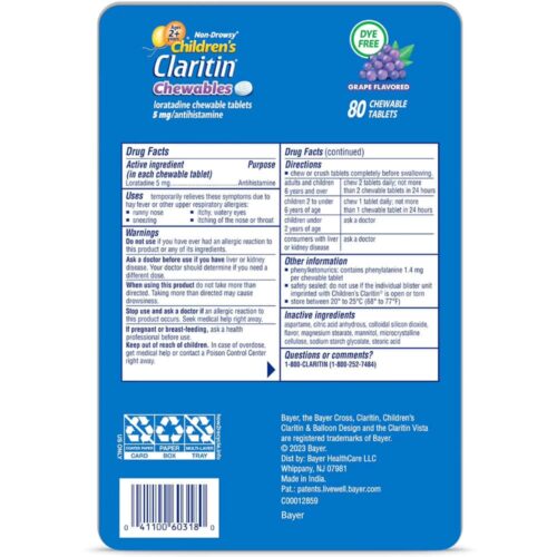 Viên nhai chống dị ứng cho trẻ Claritin Children’s Dye-Free Chewables 80 viên (Grape) 18 vien nhai chong di ung cho tre claritin childrens dye free chewables 80 vien grape 280326 ka