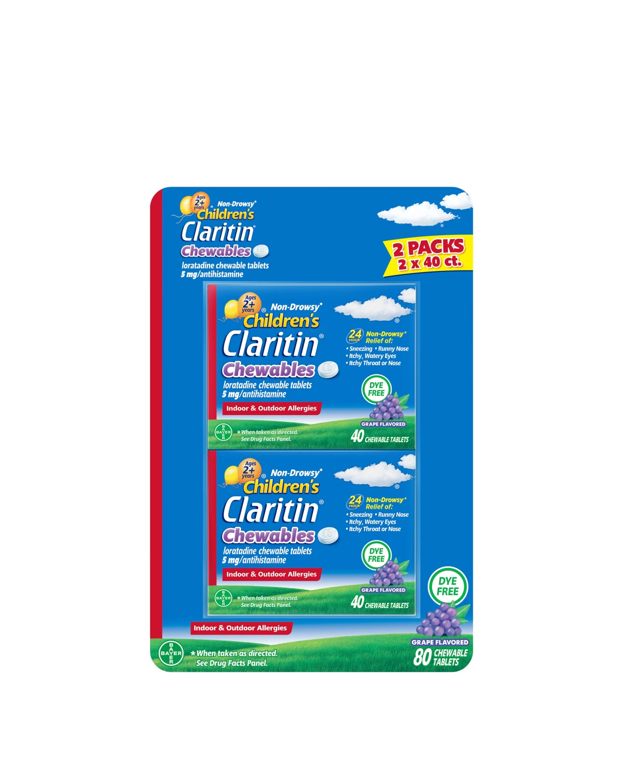 Viên nhai chống dị ứng cho trẻ Claritin Children’s Dye-Free Chewables 80 viên (Grape) 1 Viên nhai Claritin Children's Dye-Free Chewables 80 viên