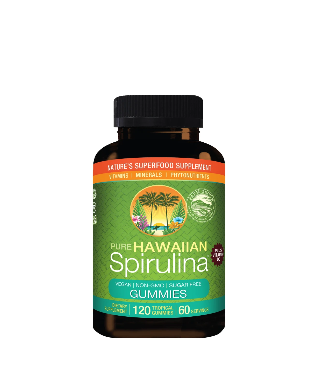 Kẹo dẻo tảo xoắn Nutrex Hawaii Pure Hawaiian Spirulina Plus Vitamin D3 200mg 120 Gummies vị Tropical 1 Kẹo dẻo Pure Hawaiian Spirulina Plus Vitamin D3 200 mg Nutrex Hawaii, 120 viên, vị Tropical