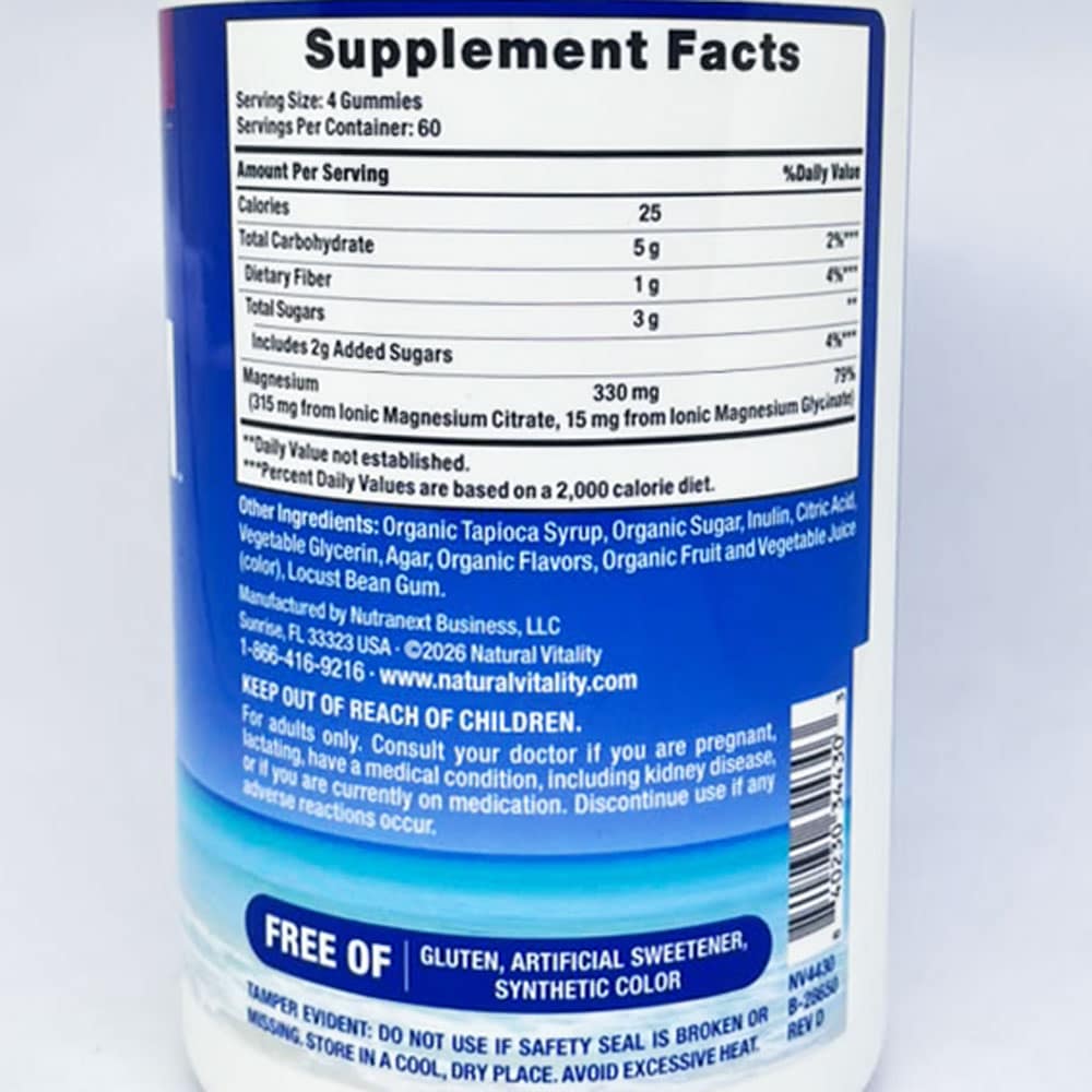 Kẹo dẻo bổ sung Magie Natural Vitality Max Calm Gummies Magnesium Citrate vị Raspberry Lemon 240 viên - Ảnh 5
