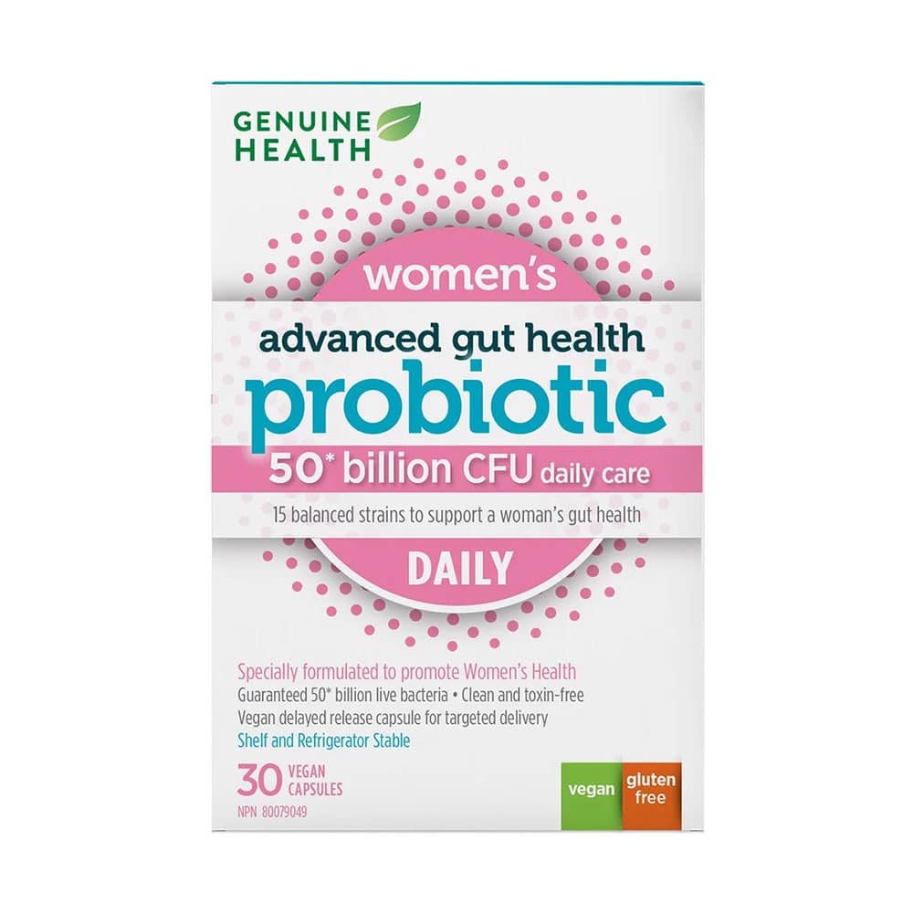 Men vi sinh Genuine Health Women's Advanced Gut Health Daily Probiotics 50 Billion CFU 30 Vegan Capsules 1 Men vi sinh Genuine Health Women's Advanced Gut Health Daily Probiotics 50 Billion CFU 30 Vegan Capsules