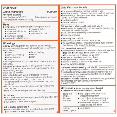 vien uong giam dau ha sot motrin ib ibuprofen tablets 200mg 300 coated caplets 180426 kc