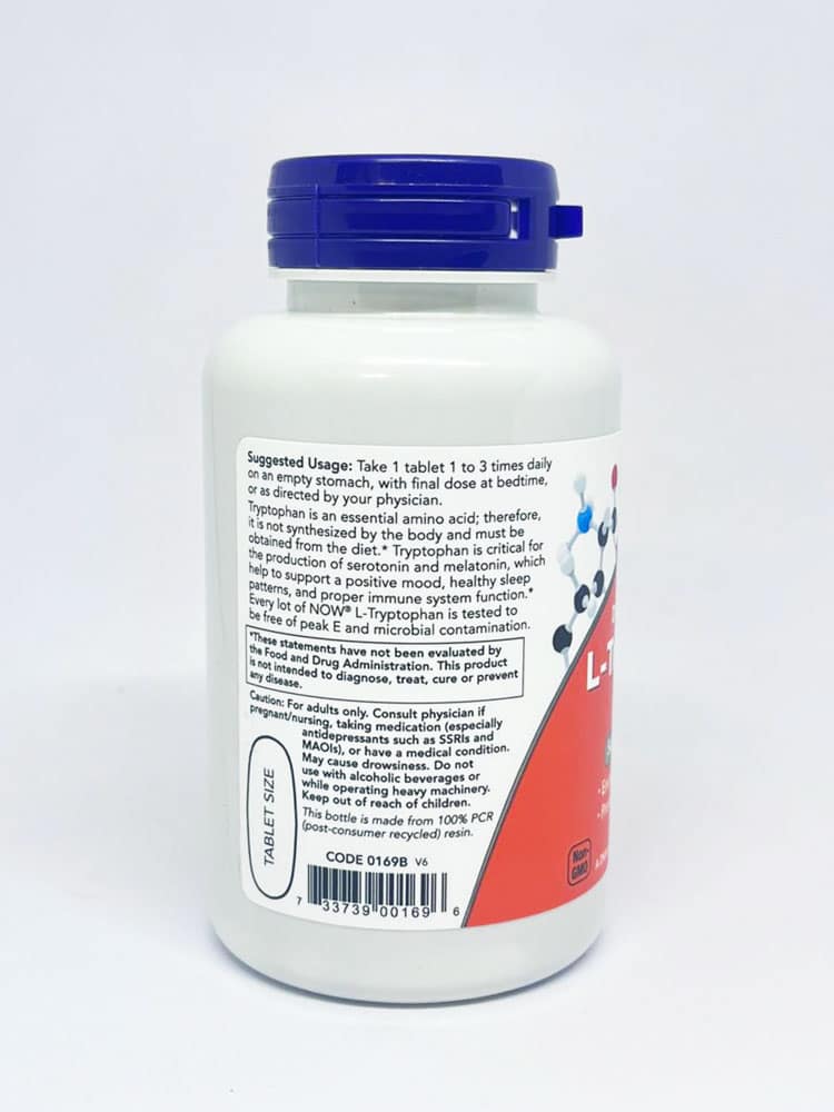 Viên uống bổ sung L-Tryptophan Now L-Tryptophan 1000mg Double Strength 60 Tablets - Ảnh 4
