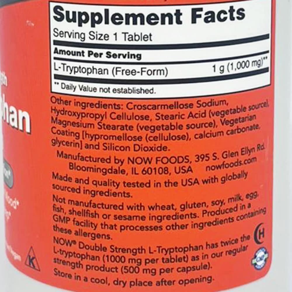 Viên uống bổ sung L-Tryptophan Now L-Tryptophan 1000mg Double Strength 60 Tablets - Ảnh 6