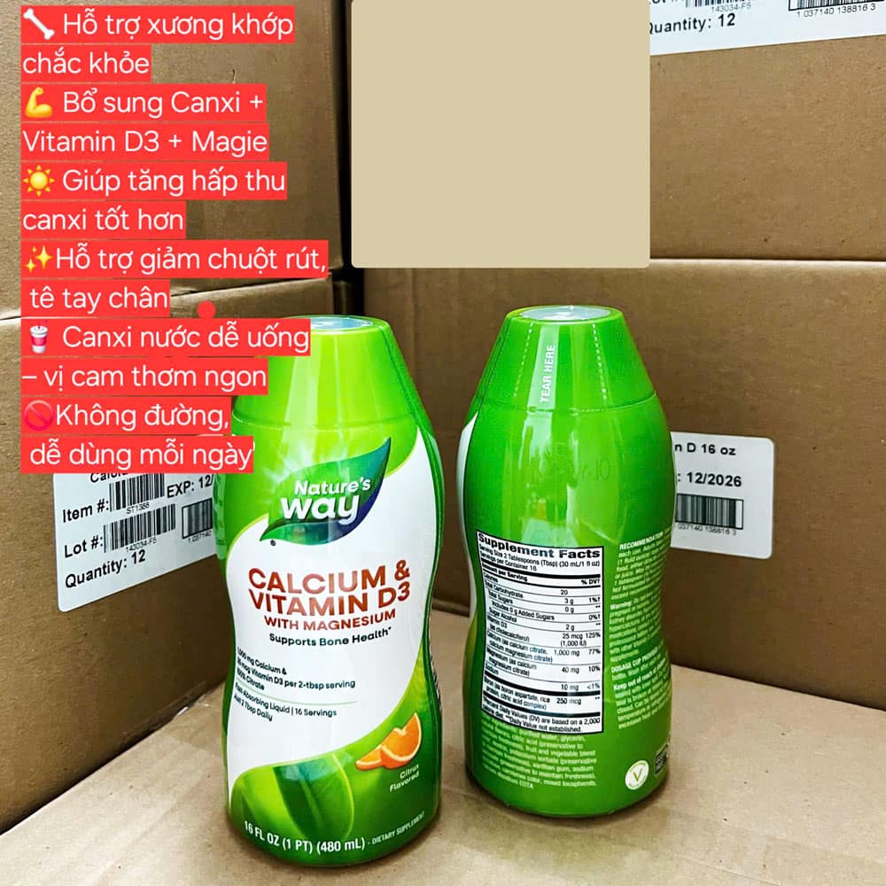 Canxi nước Nature’s Way Calcium & Vitamin D3 with Magnesium Vị Citrus 480ml - Ảnh 2