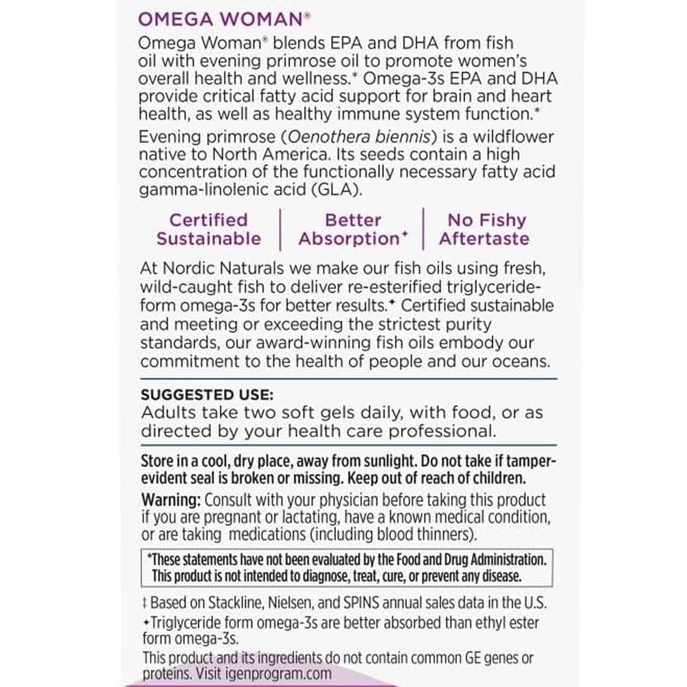 Dầu cá Omega-3 cho phụ nữ Nordic Naturals Omega Woman 500mg 120 Softgels - Ảnh 4