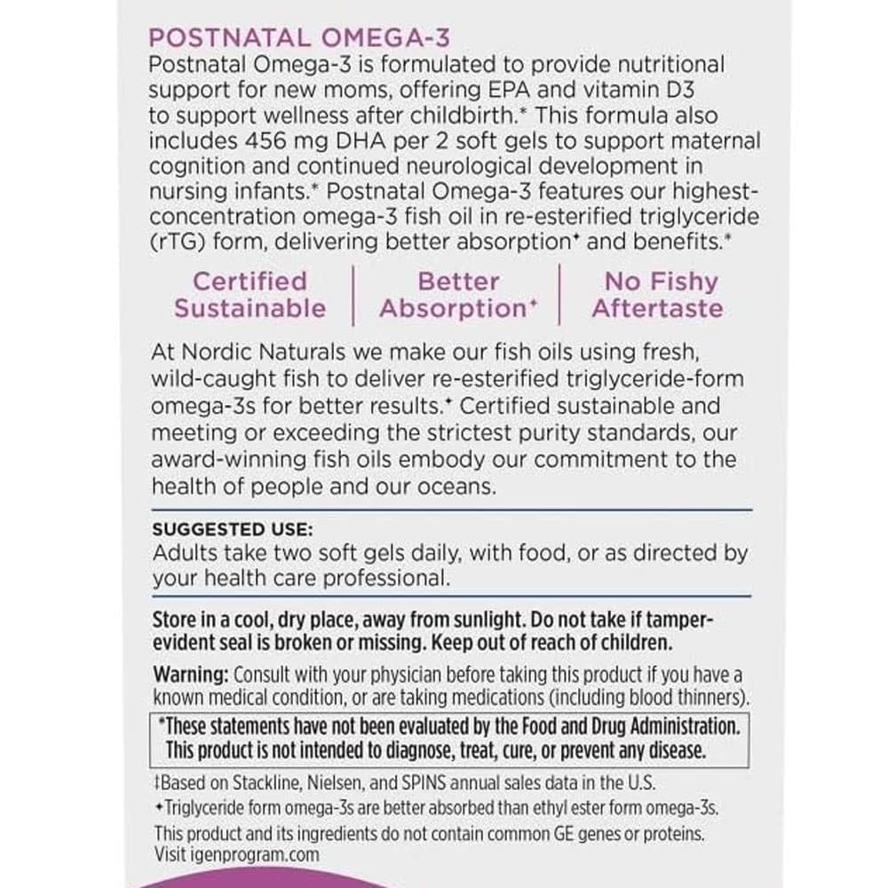 Dầu cá Omega-3 cho phụ nữ sau sinh Nordic Naturals Postnatal Omega-3 1120mg 60 Softgels - Ảnh 4