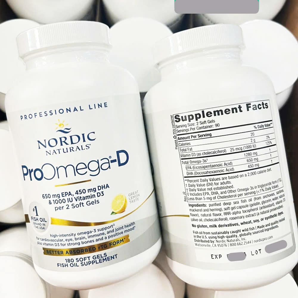 Dầu cá Omega-3 Nordic Naturals ProOmega-D 1280mg 180 Softgels vị Lemon (Professional Line) - Ảnh 2