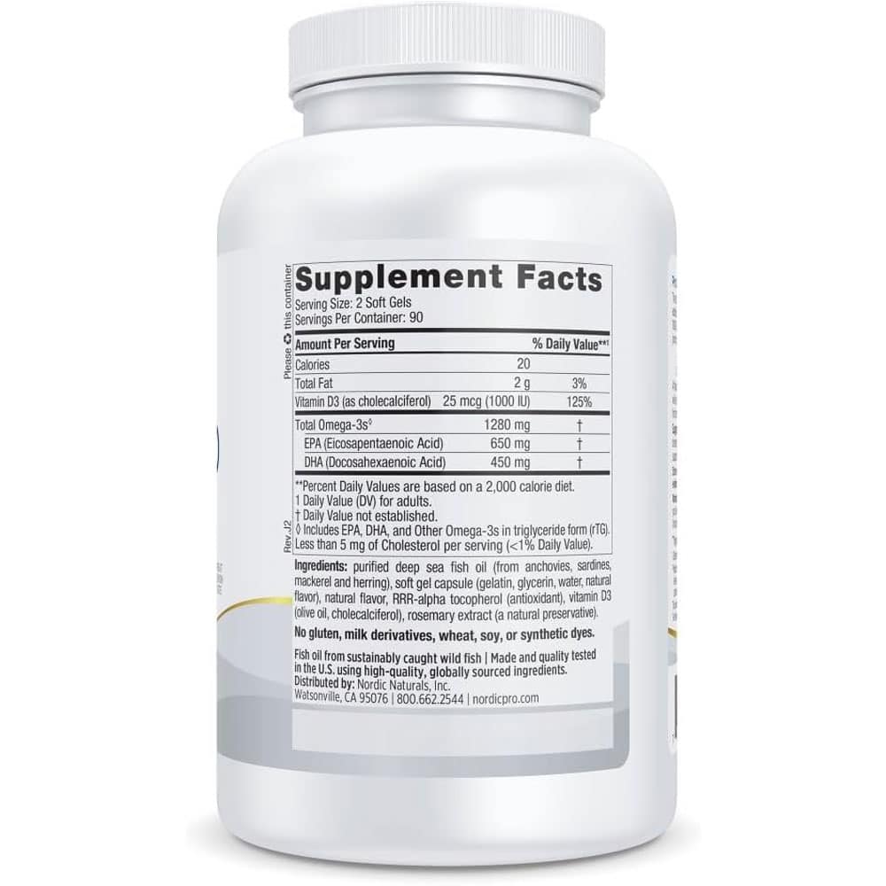 Dầu cá Omega-3 Nordic Naturals ProOmega-D 1280mg 180 Softgels vị Lemon (Professional Line) - Ảnh 3