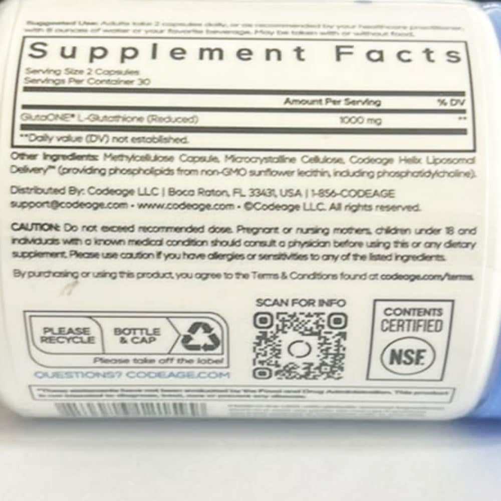 Viên uống bổ sung GlutaONE L-Glutathione CodeAge Liposomal Glutathione 1000mg 60 Capsules - Ảnh 4