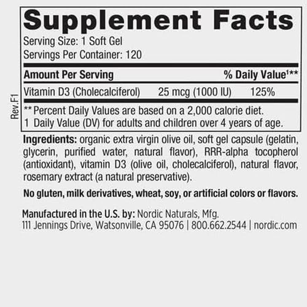 Viên uống bổ sung Vitamin D3 Nordic Naturals Vitamin D3 1000 IU 120 Mini Softgels - Ảnh 3