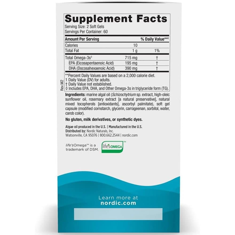 Viên uống dầu tảo Nordic Naturals ALGAE Omega 715mg 120 Softgels - Ảnh 3