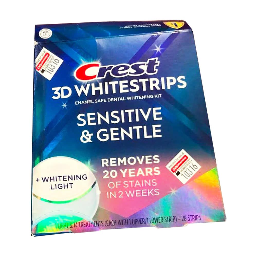 Miếng dán kèm máy chiếu làm trắng răng Crest 3D Whitestrips Sensitive & Gentle 28 miếng + 1 LED Light - Ảnh 2