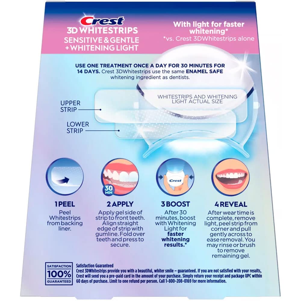 Miếng dán kèm máy chiếu làm trắng răng Crest 3D Whitestrips Sensitive & Gentle 28 miếng + 1 LED Light - Ảnh 3