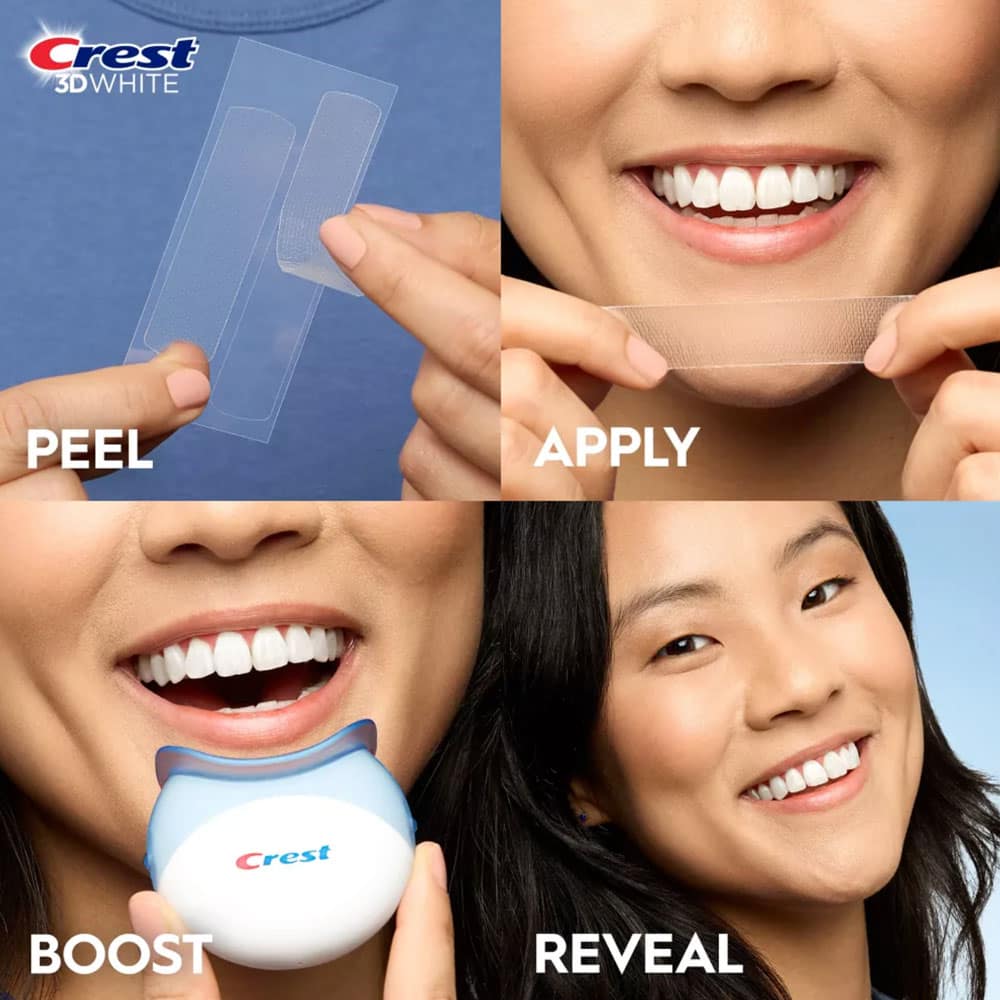 Miếng dán kèm máy chiếu làm trắng răng Crest 3D Whitestrips Sensitive & Gentle 28 miếng + 1 LED Light - Ảnh 4