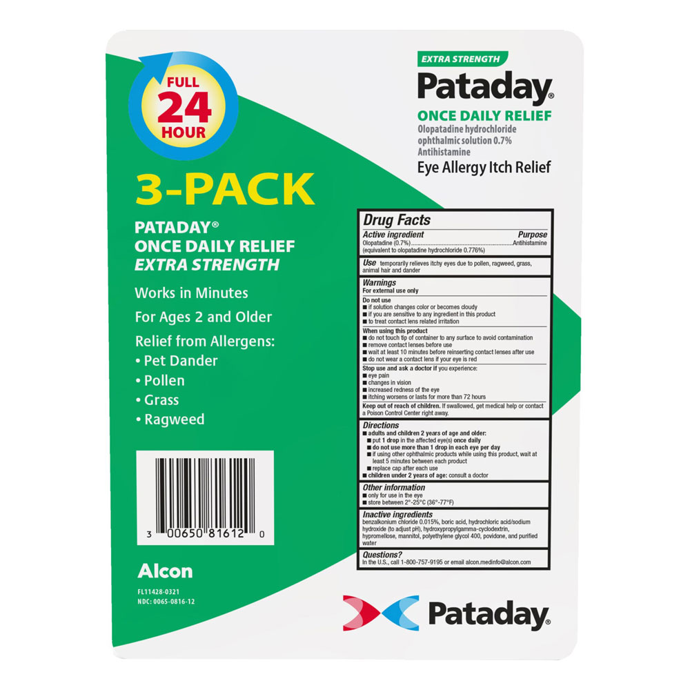 Nước nhỏ mắt Pataday Extra Strength Once Daily Antihistamine Eye Drops 7.5ml (2.5ml x3 chai) - Ảnh 2