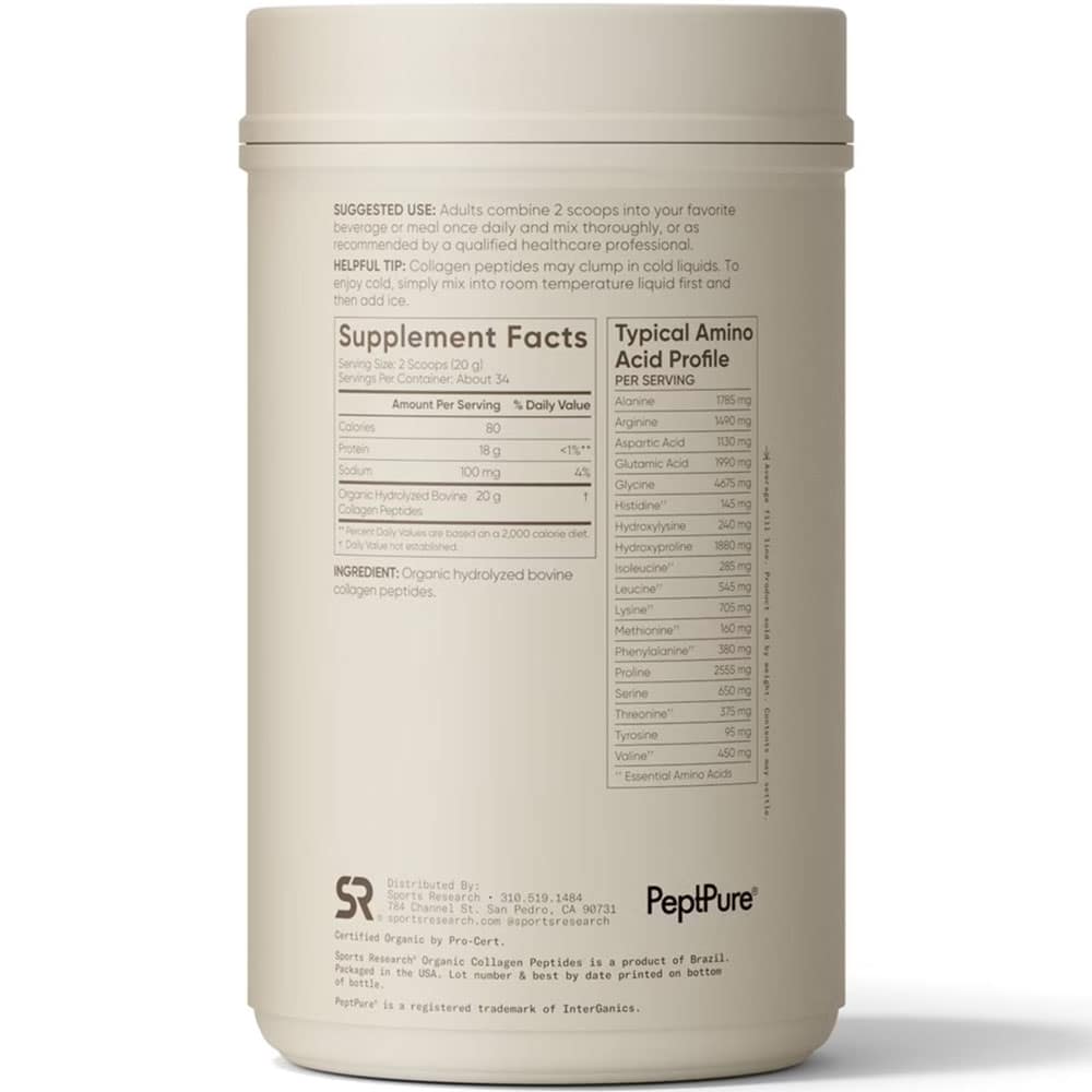 Bột Collagen Sports Research Organic Collagen Peptides Unflavored 680g - Ảnh 2